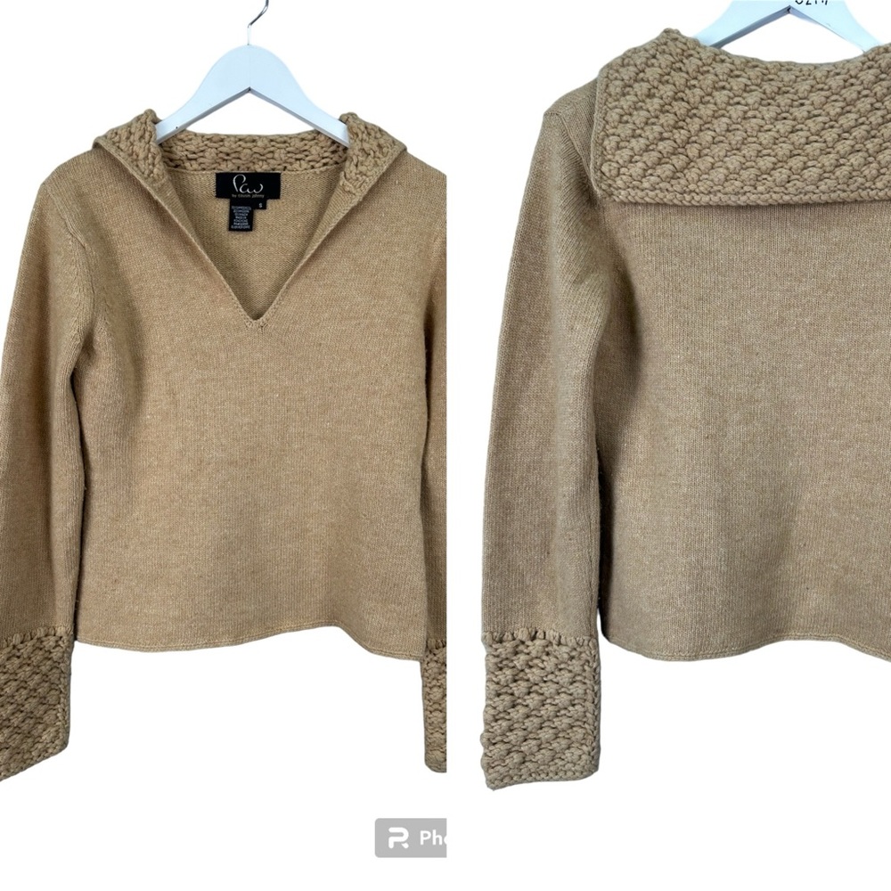 Paw by Cousin Johnny Lambs Wool Blend Tan Crochet Sweater Size Small